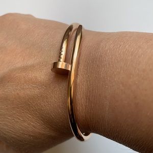14k Rose pink gold plated Stainless Steel curve Nail bangle hinged Juste Un Clou